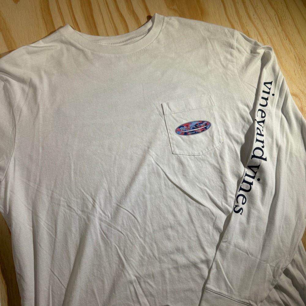 Vineyard Vines Men's Camo Logo White Long Sleeve Pocket T-Shirt Size L - Picture 3 of 6